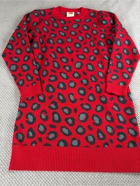 Anthropologie Farm Rio Red Leopard-Print Crewneck Sweater Dress